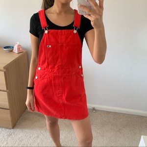 Tommy Jeans red denim overall dress Small